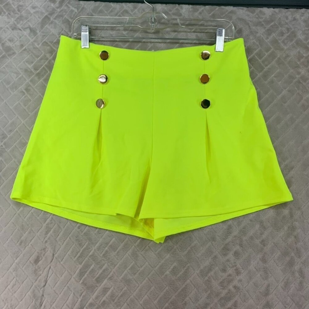 Jasmine Shorts Womens XL Neon Yellow Equestrian Buttons High Rise Dance Rave